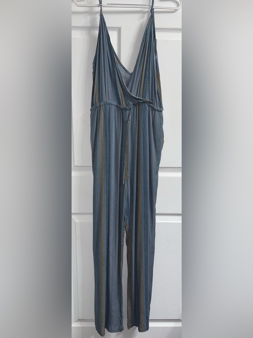 NWT Size Large grade & gather Striped Blue & gold long Jumpsuit
